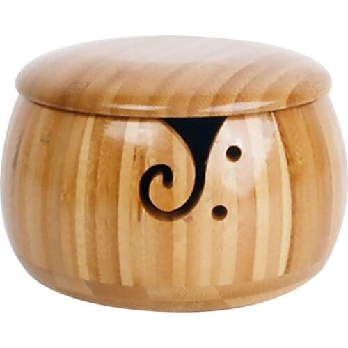Bamboo Wooden Yarn Bowl Funny Simple Creative Storage Wooden Yarn Bowl Wooden Yarn Holder Knitting Bowl with Cover for Home