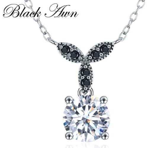 [BLACK AWN] Flower 925 Sterling Silver Jewelry Round Trendy Necklace for Women Necklaces Pendants P035