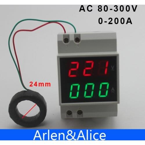 Din rail LED AC 80-300V 200-450V 0-200A display Voltage and current meter with extra CT Current Transformers voltmeter ammeter