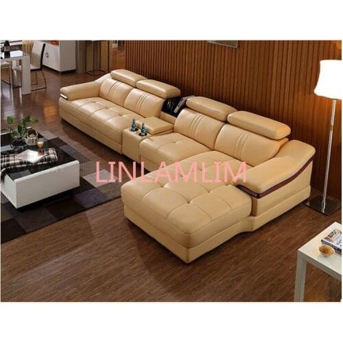 Living Room Sofa corner sofa sectional real genuine leather sofas L with storage cup holder muebles de sala moveis para casa