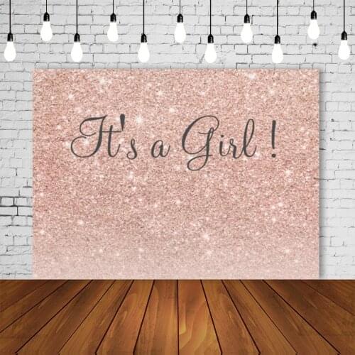 Its A Girl Baby Shower Party Backdrop Glittering Golden Pink Babyshower Banner Newborn Portrait Background Poster Decorations