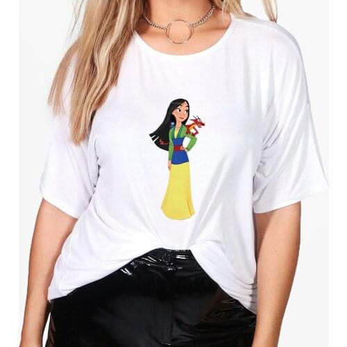 Princess Mulan Womens Tee Shirt Disney Cartoon Fall Summer Casual Female Clothing Short Sleeve Loose Streetwear Versatile