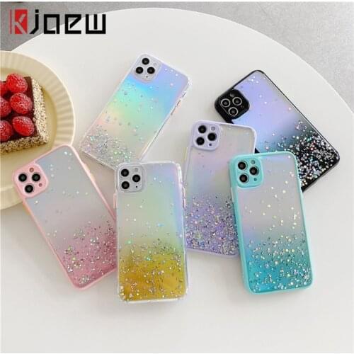 KJOEW Fashion Candy Color Gradient Glitter Crystal Phone Case For iPhone 11 11Pro Max XR X XS 7 8 Plus SE 2020 Laser Back Cover
