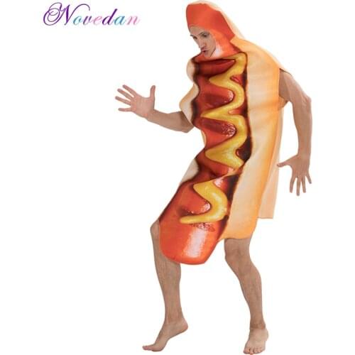 Adult Halloween Festival Stage Performance Funny 3d Print Food Sausage Hot Dog Costumes Adult Hooded Jumpsuit Party Cosplay