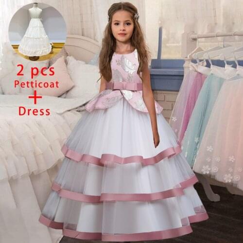 Ceremony Lace Cake Girl Flower Christmas Birthday Party Dress Bridesmaid Wedding Gown Formal Kids Dresses For Girls Teen Clothes