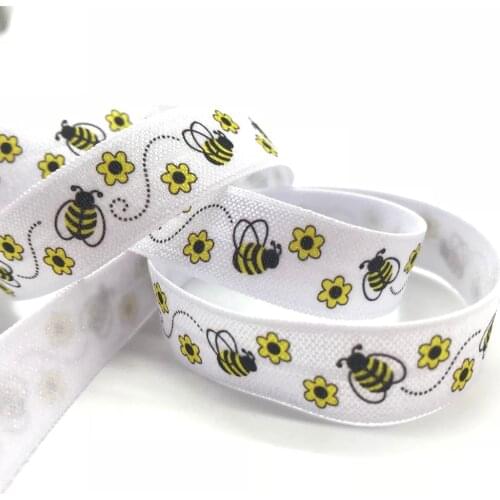 5 Yards 16mm Cute Bee printed foe Strap Elastic Ribbon for sewing strap Girl Hair tie headbands Hair accessories