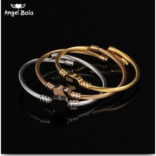 Trendy Lover Cuff Bracelets Bangles for Woman Rose Gold Color Stainless Steel Bracelet with Heart Pendant Luxury Jewelry Brand