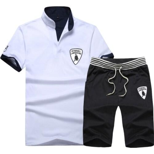 2019 Men Outdoor Summer Short Sleeve T-shirt and Shorts 2-piece Suit Sportswear Beach Pants Ball Suit Men Track Suit Set shirt