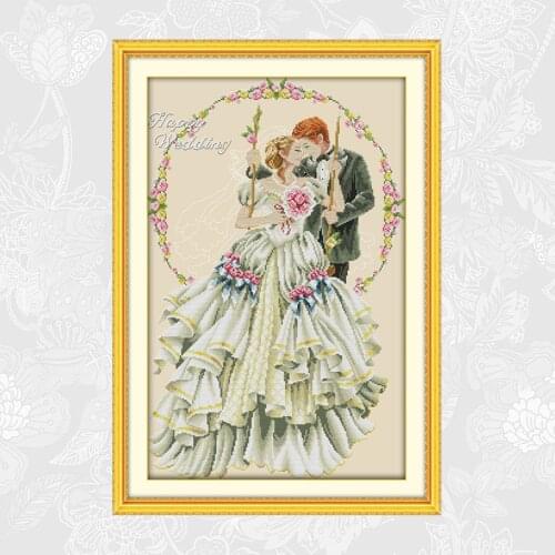 Happy wedding count cross-stitch kits, diy handwork cross stitch set, print on canvas for embroidery needlework accessory tools
