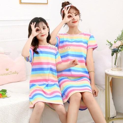 New Summer Girls Nightgown Pajamas Kids Short Sleeved Nightdress Cute 100% Cotton Child Baby Sleeping Dress 4 6 8 10 12 16 Years