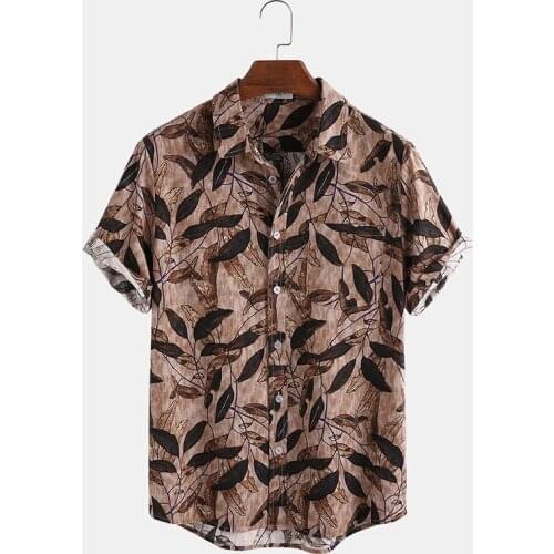 Fashion Maple Leaf Printed Shirt Mens Clothing Casual Short Sleeve Igital Newspaper Printed Top Mens Retro Lapel Collar Shirt