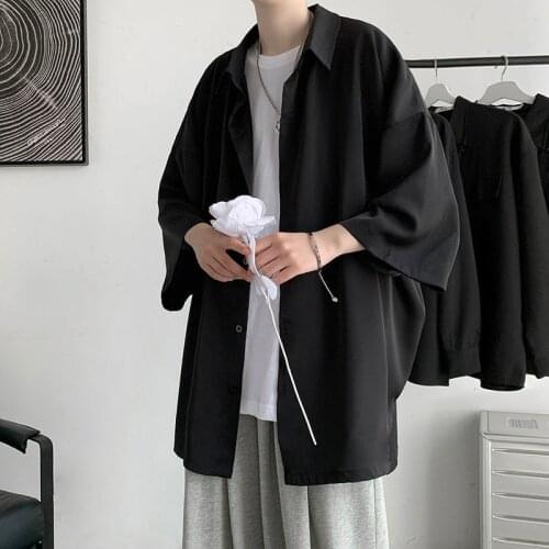 Privathinker Oversizes Men Shirts Solid Color Casual Male Tops Loose Harajuku Women Clothes Three Quarter Sleeve Fashion Shirts