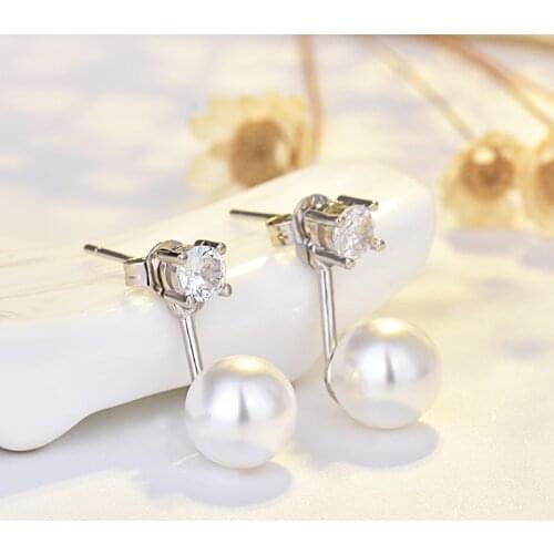 Luxury Exquisite Zircon Back Hanging Pearl Earrings Korean Fashion Womens Student Earrings Birthday Party Jewelry Boring