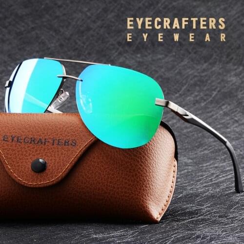 Brand Pilot Sunglasses Mens Polarized Driver Mirror Sunglasses Fashion Polaroid Lens Spring Hinge Metal Sunglasses 143 Green
