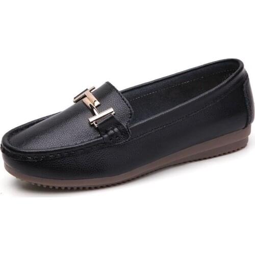 Black PU Leather Women Work Shoes Sole Thick Heel Round Head Shoes Soft Sole Professional Hotel Work Shoes