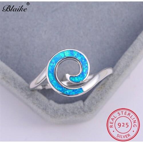 Unique s925 Sterling Silver Ring Blue White Fire Opal Rings For Women Men Wedding Bands Rainbow Cloud Wave Ring Fine Jewelry