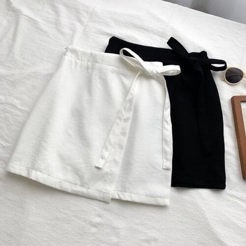 Vintage Mini Skrits Pleated A-Line Bowknot Clothing 2021 Summer Short Skirts Women High Waist School Girl Solid