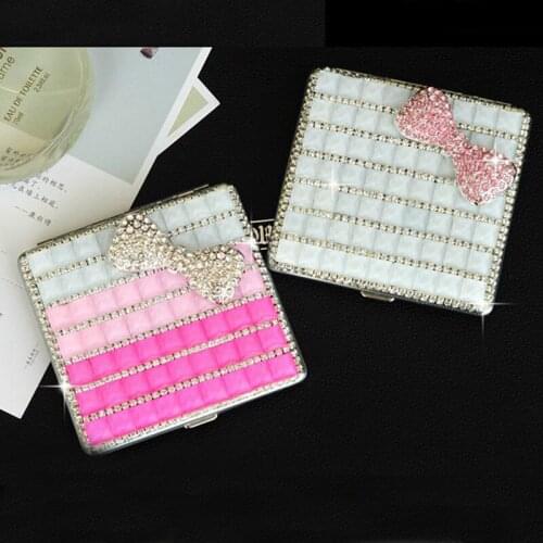 Holds 20 Cigarettes,Personality Cigarette Case,Fashion Cover Elastic Portable Women Cigarette Box Sleeve,Bling Crystal Bowknot