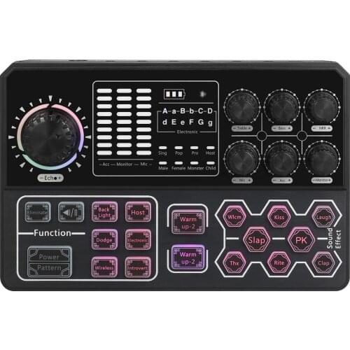 Live Sound Card External Voice Changer Audio Mixer BT Sound Mixer Board with Multiple Sound Effects for Smartphone Computer Live