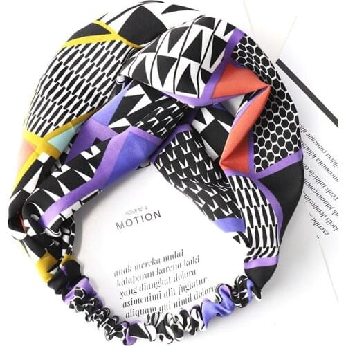 European Multicolors Cross Bowknot Dot Triangle Headbands For Women Unique Twist Bow Tie Elastic Headwear Stripes Stretch Turban