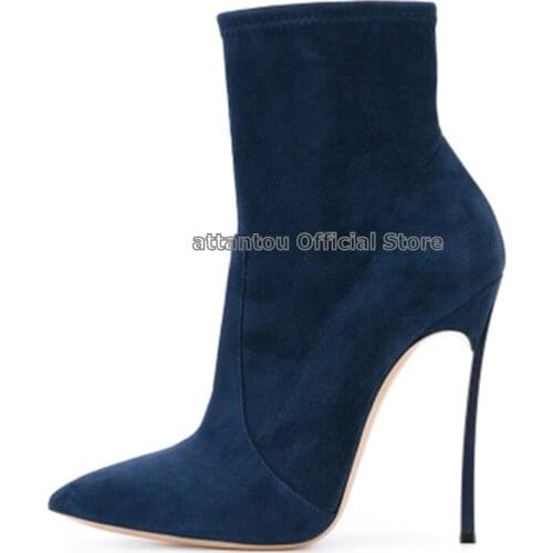 Fashion Blade High Heeled Women Boots Spring Autumn Dress Shoes For Female 10cm Pointed Toe Stretch Slim Fit Short Boot
