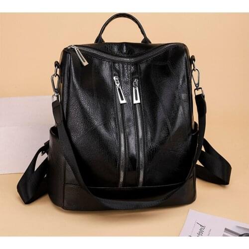 3-in-1 Anti Theft Women Backpacks Solid Soft Pu Leather Shoulder Bag Female Large Capacity Crossbody Multi-Pockets Travel Bag