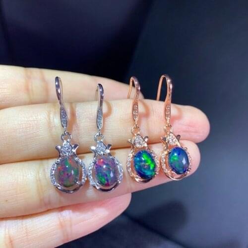 Fashion Lovely crown geometry S925 silver natural black opal drop earrings natural gemstone earrings women party gift jewelry