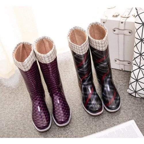 Swyivy Rianboots Women High Boots Winter Warm Waterproof Shoes for Rain 2020 New Tall Rain Boots with Sock Women Pvc Boots