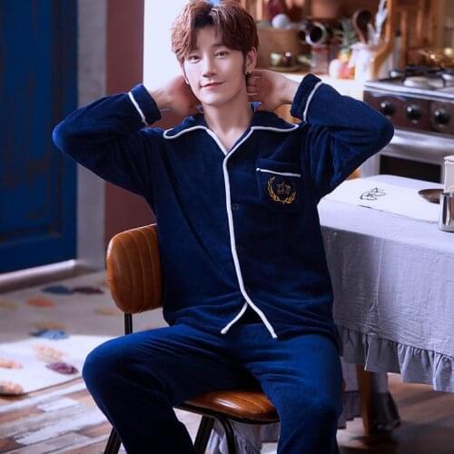 Winter Pajamas Set Man Casual Homewear Warm Sexy Plaid Solid Color Pajamas 2020 New Fashion Thick Flannel Father Sleepwear