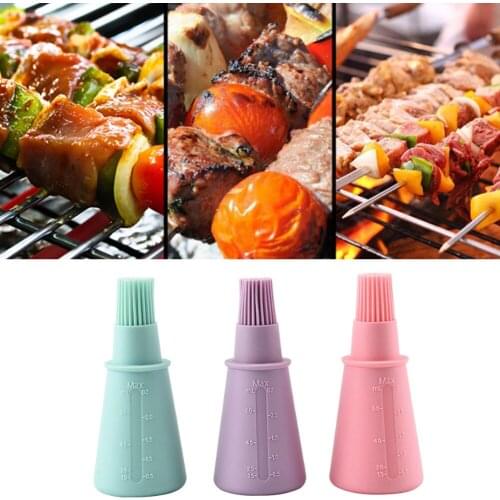 1pc Silicone Straight Body Oil Bottle Brush BBQ Oil Brush With Scale Brush Sauce Bottle Brush Baking Cake Brush Kitchen Tool