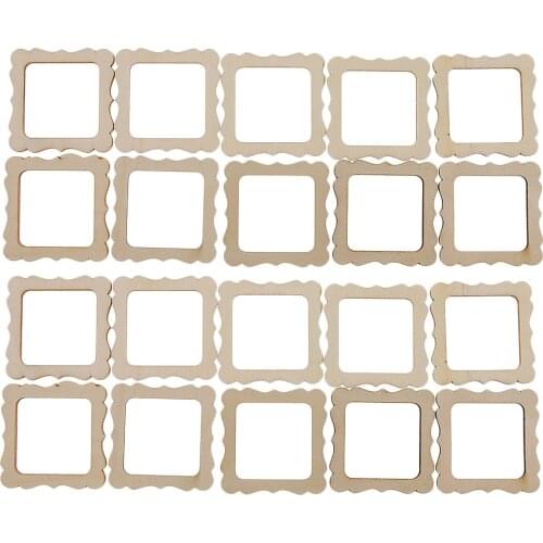 20x 50x50mm Square Wooden Shape Vintage DIY Cutouts Wood Frame Mini Photo Frame for Scrapbooking Crafting DIY Wedding Home Decor