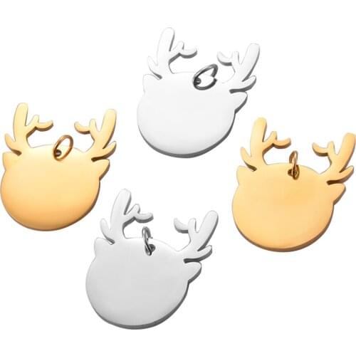 3pcs Fashion Stainless Steel Golden Deer Head Pendant Charm Animal ID Dog Tag Necklace For Diy Jewelry Making Wholesale