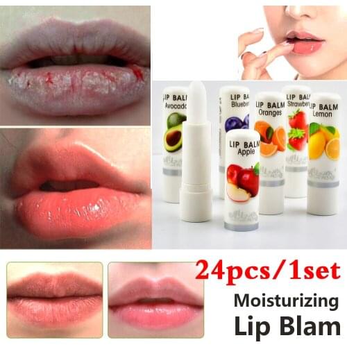 24pcs Fruit Jelly Colorless Balm Dry Lip Care Anti-Cracking Moisturizing Avocado Baby Lips Natural Fruit Extract Lip Balm