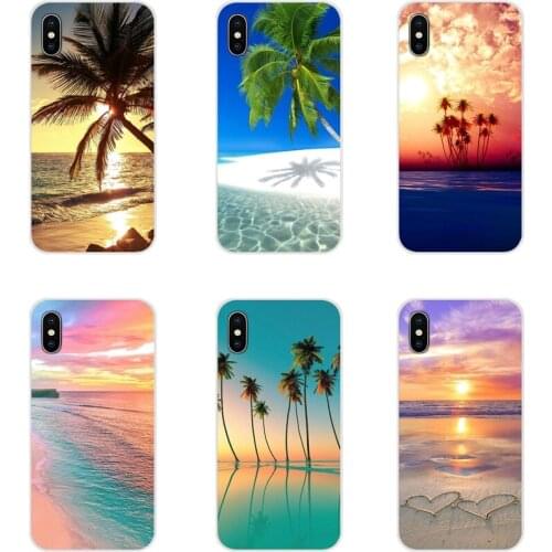 Mobile Phone Cases Cover For Samsung Galaxy S4 S5 MINI S6 S7 edge S8 S9 S10 Plus Note 3 4 5 8 9 Scene at Sunset on sea Palm Tree