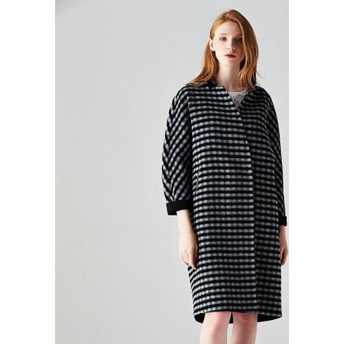 Long woolen blends cashmere coats for women 2019 autumn winter casual ladies jackets plus size overcoat grey plaid single