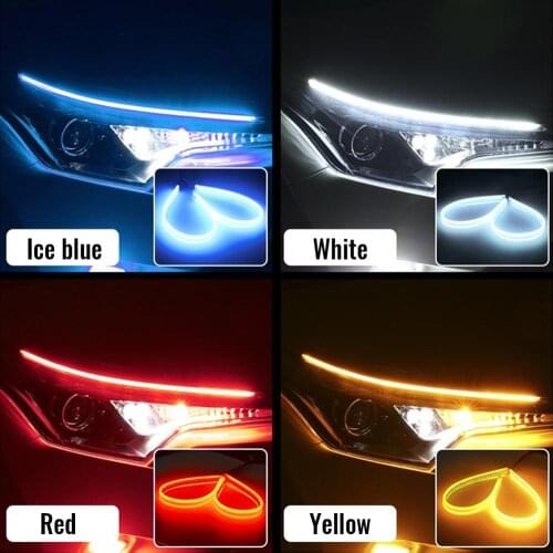 2pcs Car Led DRL Daytime Running Light Strips Waterproof Auto Headlight Flowing Turn Signal Yellow Lights Decorative Lamp 12v
