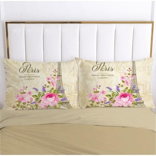 Eiffeltower Flower Printed 2 PCS Rectangle 100% Polyester Pillow Case Soft Pillowcases Washable Home Bed Adornment Pillowcase