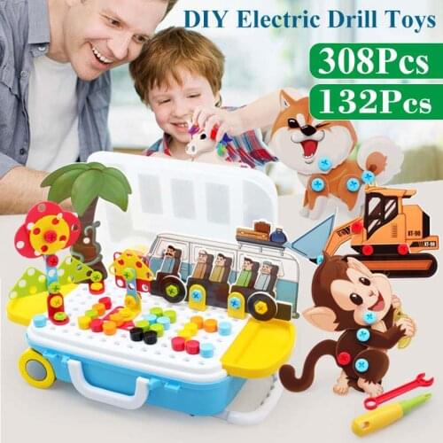 132/308Pcs Electric Drill Screwdriver DIY Educational Puzzle Toys Childrens Drill Nut Screwdriver DIY Assembled Tools Model Kit