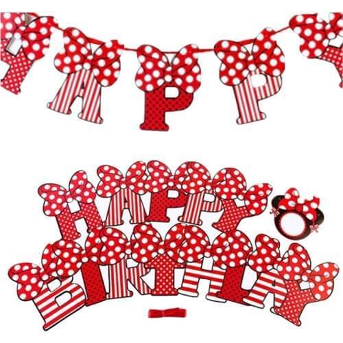 Girls Minnie Mouse Party Bunting 1 Banner Flags Per Bunting Length 2.5m Party Favors kids boy Mickey Happy Birthday Decoration