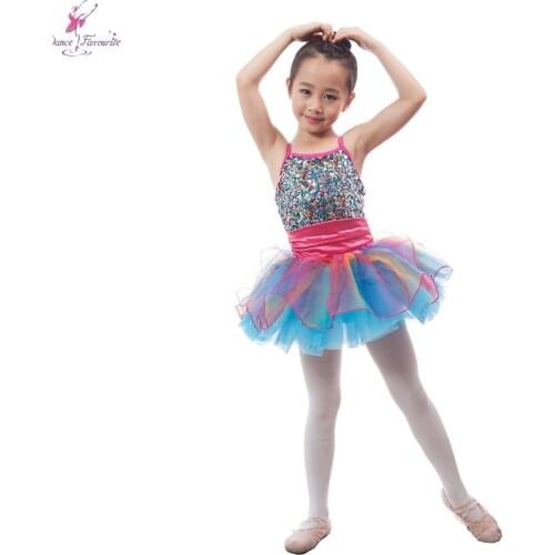 Colorful Sequin Top Bodice Child Dance Costume Ballet Tutu Kid Stage Performance Dance Costume Ballerina Dance Dress