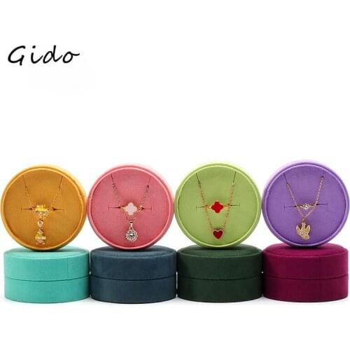 Handmade Round Velvet Pendant Necklace Gift Box Storage Ring Boxes Jewelry Packaging High-quality