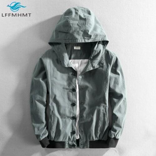 Men autumn fashion long sleeve healthy comfortable thin linen casual coats male japan style solid color harajuku hooded jackets