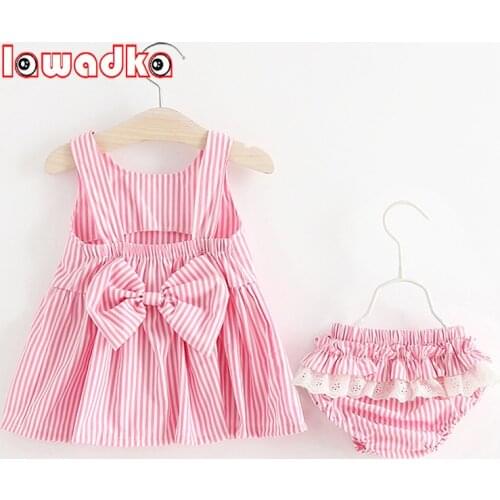 Lawadka Striped Bow Baby Girls Clothing Sets 2018 New Brand Baby Sets Lace Short Pants +Floral Dress Summer Style