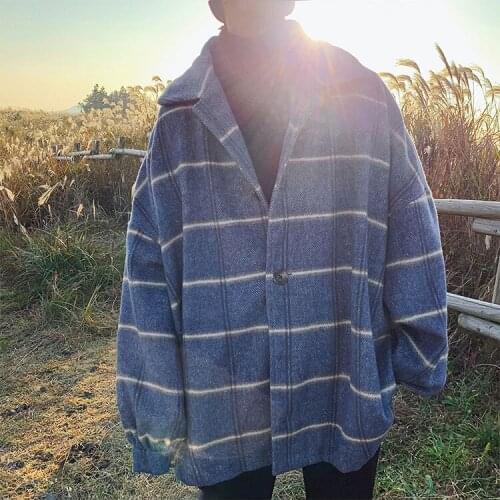 Men Plaid Overcoat 2021 Korean Style Overcoat Wool Mens Streetwear Windbreaker Harajuku Fashions Oversize Jackets Coats