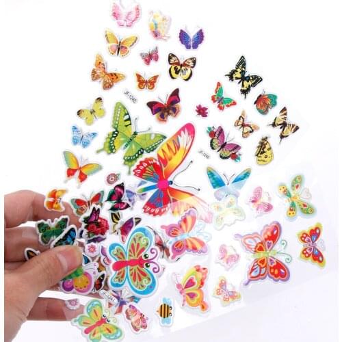 JESJELIU 2 Sheets Colorful 3D Butterflies Cartoon Scrapbooking Bubble Puffy Stickers Kids Toys Sticker Stationery Set
