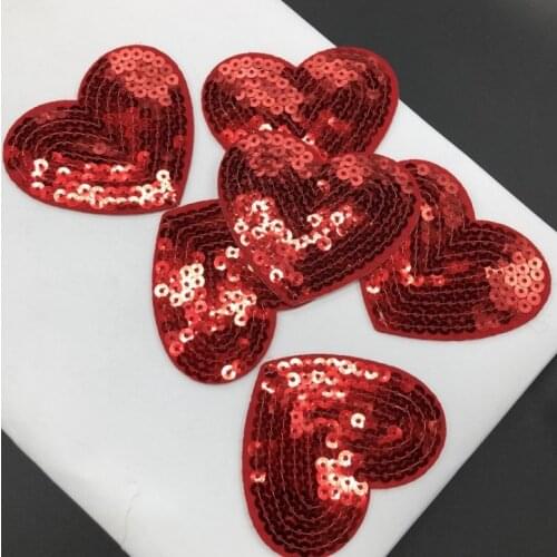 5Pcs Sequins Red Heart Patches For Pant/Clothing Embroidered Iron On Fabric Applique Accessories Diy Decoration Repair Patch