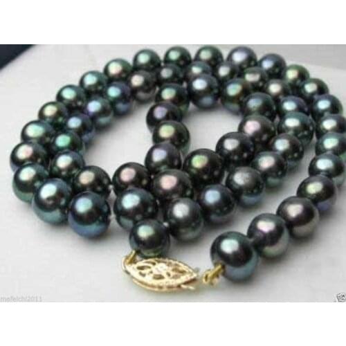 Genuine 8-9mm Black Freshwater Pearl Necklace 18" SHIPPING FREE