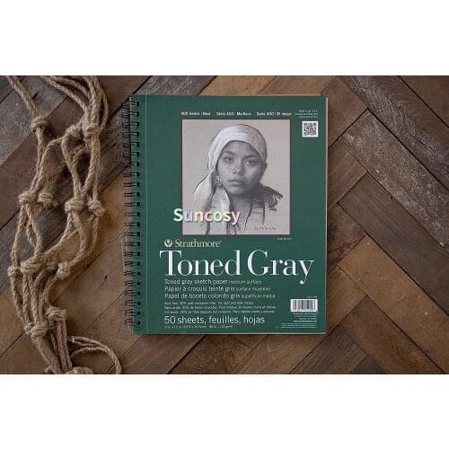 Strathmore 412-109 30% Post Consumer Fiber Wire Binding Recycled Toned Sketch Pad, 9"x12", Gray, 50 Sheets