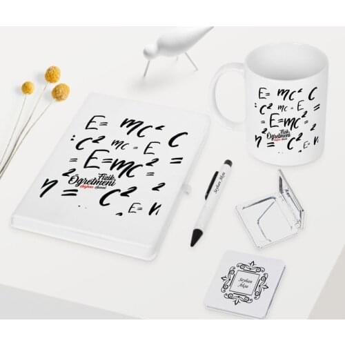 Personalized Physics Teacher Themed White Notebook Pen Cup Mirror Set