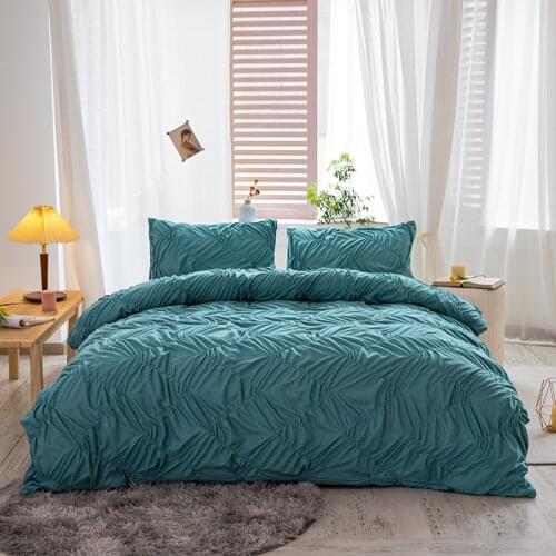 Pleated Bedding Set Solid Color Duvet Cover Nordic Bed 150 Queen King Pillowcase Bedspread 2 Places Luxury Couple Quilt Single